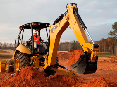 operador manejando una retroexcavadora